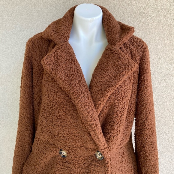 Coffee Cozy Sherpa Mid Length Jacket w Pockets - Picture 3 of 4